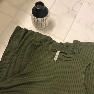 High Necked Long Navy Green Blouse